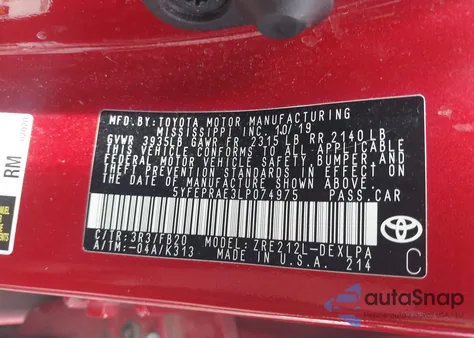 2020 Toyota Corolla Le from USA, damaged, VIN 5YFEPRAE3LP074975